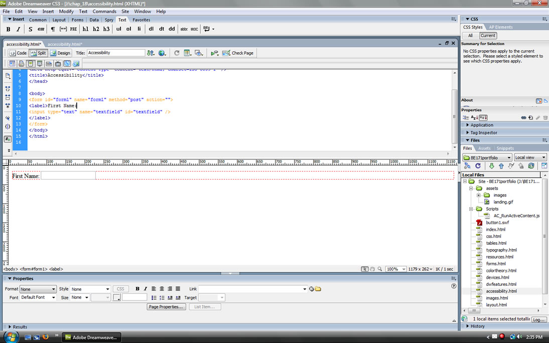 Inserting Accessible Form Objects